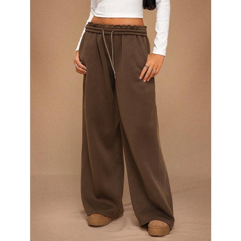 Autumn Winter High Waisted Thick Drawstring Pants Women Loose and Casual Sports Warm Pants Commuting Style