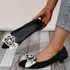 Fashion 2025 Women Pumps Med Heel Square Point Toe Camellia Flower Pumps Office Lady Leahter Shoes Soft Soles Slip On