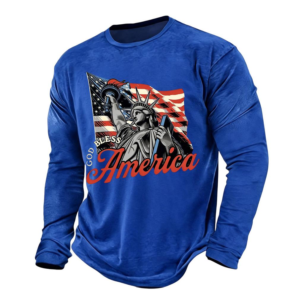 Men's Casual Long Sleeve Shirt Graphic Print Independence Day Style Lettering Design Crew Neck Comfortable Fit