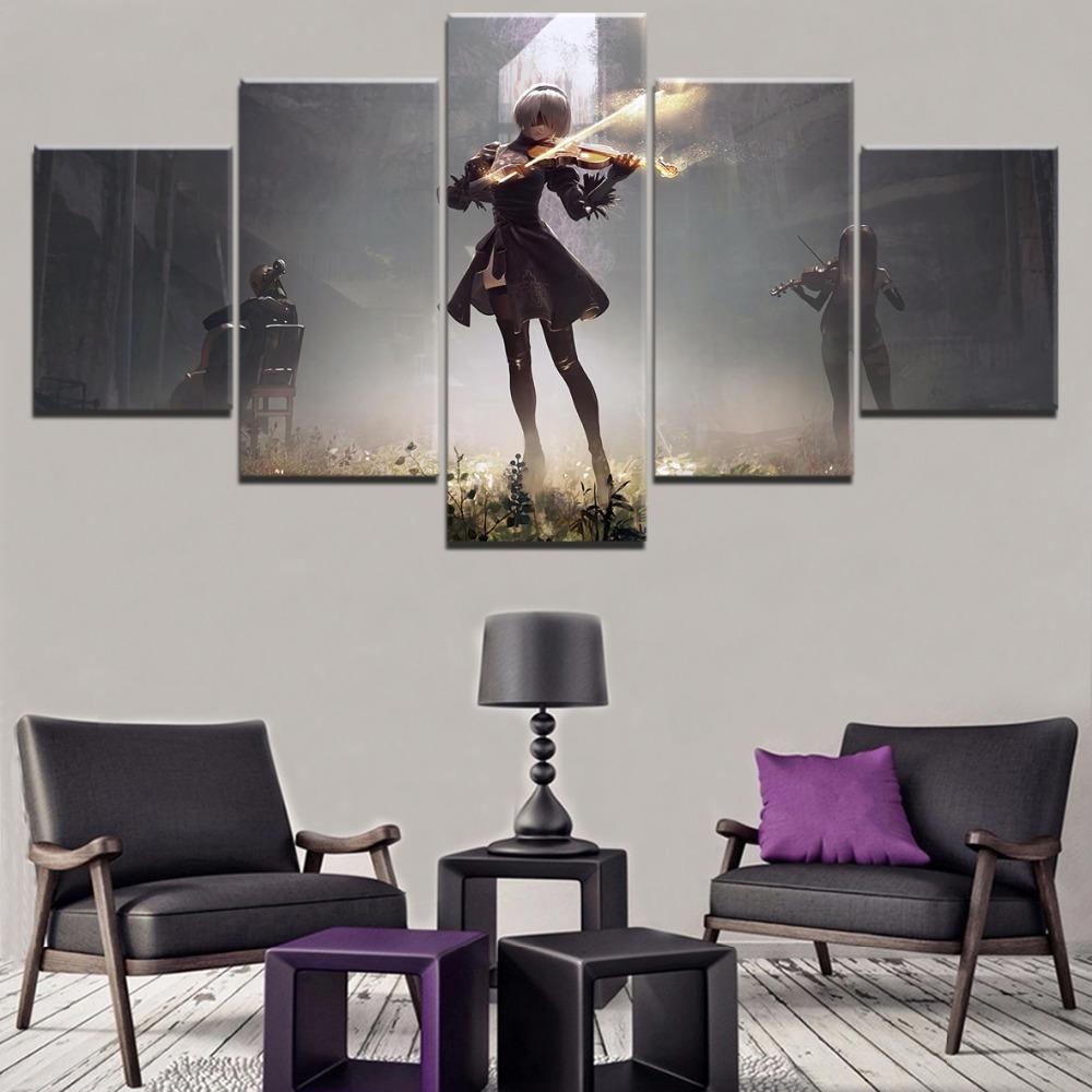 

5Pcs NieR Automata 2B Play Violin Game Posters Canvas Wall Art Pictures Decoration Living Room Accessories Home Decor Paintings 20x35 20x45 20x55cm