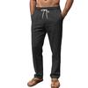 Men Linen Loose Fit Breathable Wide Leg Pants Casual Straight Leg Long Trousers with Elastic Waist Drawstring for Daily Wear
