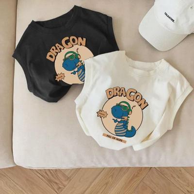 T-shirt senza maniche in puro cotone con dinosauri per bambini - Moda estiva trendy per ragazzi e ragazze 2024