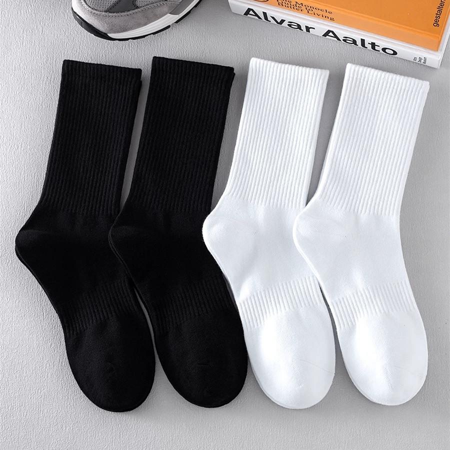 0-Pin socks men's and women's medium tube socks solid color long tube couple socks black and white student sports breathable