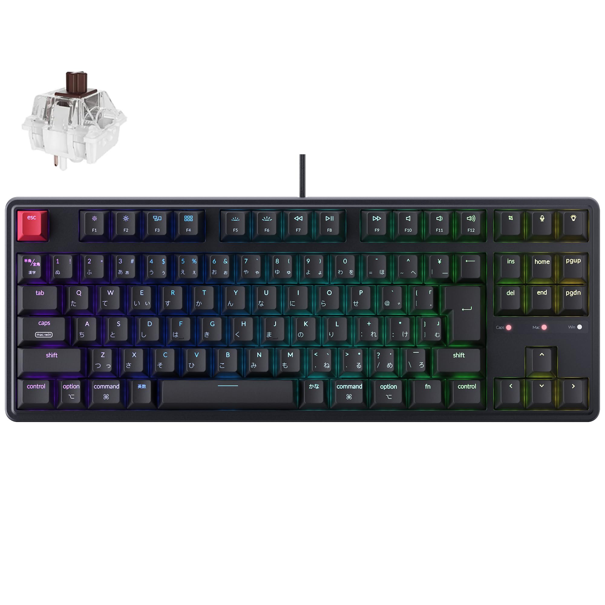 

Keychron C3 Pro 8K RGB TKL JIS Layout QMK Wired Custom Mechanical Keyboard with LED Transparent Compatible with Windows and Brown Switches 80%