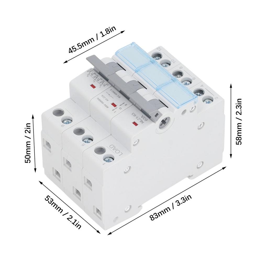 Dual Power Manual Transfer Switch DIN Rail Mount 3P Interlock Circuit Breaker Isolating Switch 400VAC 63A 3P
