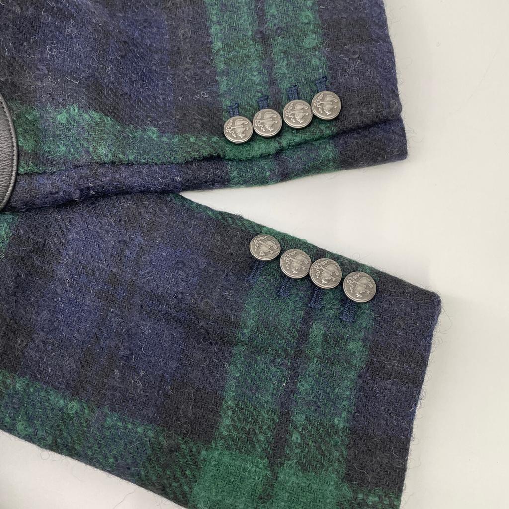 Brooks Brothers 100213867 Green x Blue Wool Blend Boucle Black Watch Single 3 Button Jacket Jacket 2 Green x blueUsed