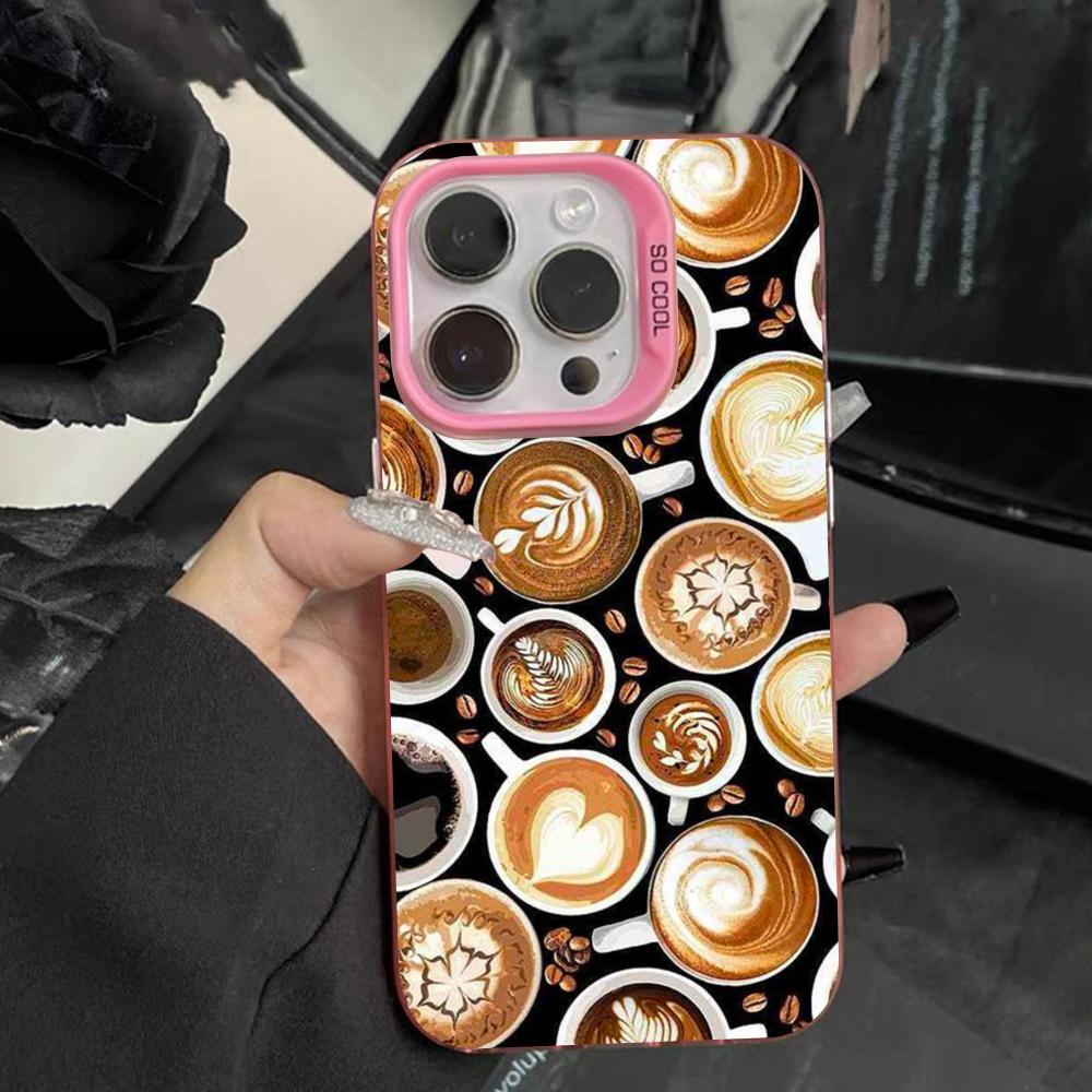 Coffee Beans Pink Translucent Mobile Phone Case for iPhone 17 16 15 14 13 12 11 X XR XS Air Pro Max Plus Colorful Cover
