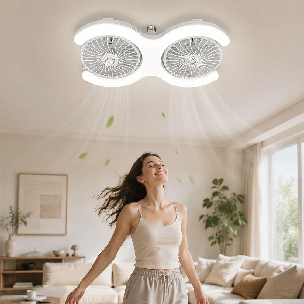 Remote Control Ceiling Fan Light Adjustable Angle Double Head Fan Light LED Fan Light Kitchen