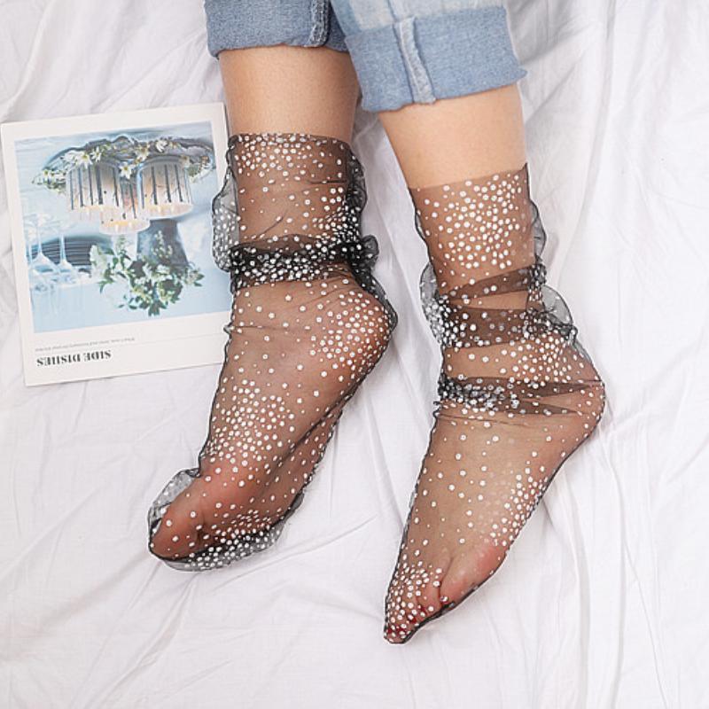 Sexy Lace Mesh Fishnet Socks Mixed Fiber Transparent Stretch Elasticity Ankle Net Yarn Thin Women Cool Socks 1pair