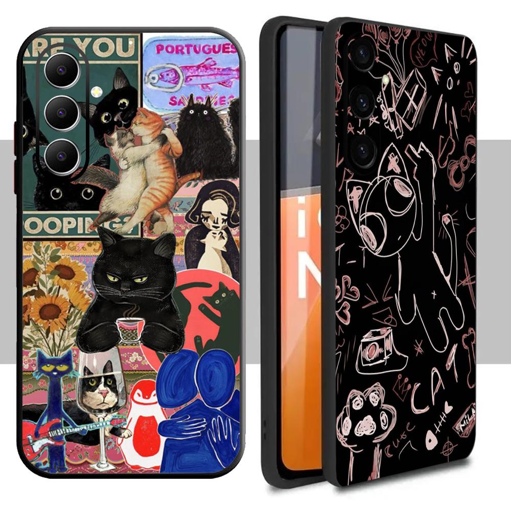 Cat universe cute fashion design ins Phone Case For Samsung Galaxy S25 S24 S23 S22 S21 S20 Plus Ultra Note20 Soft Black