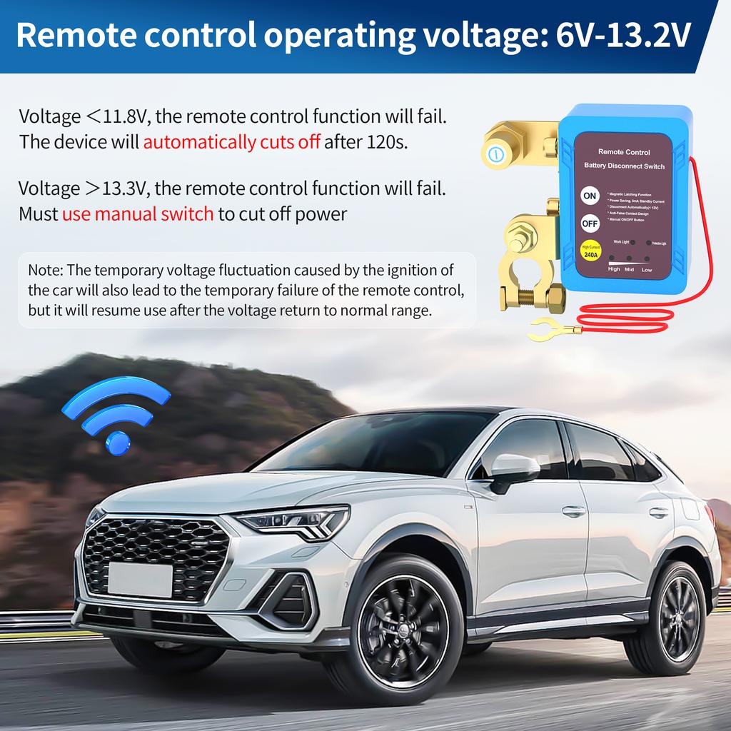DaierTek Remote Battery Disconnect Switch 12V 240A Kill Switch Automatic Power Shut Off Switch Remote Control Switch for Auto