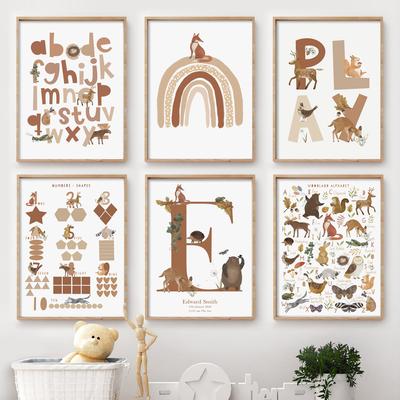 Animal Toddler Education Rainbow Deer Fox Bear Number ABC Poster Prints Canvas Art Wall Decoration Home Paintings Baby Kids Room