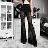 AltGoth See Through Mesh Pants Women Dark Gothic High Waist Lace Flare Pants Vintage Streetwear Fairy Grunge Race Trousers Femme