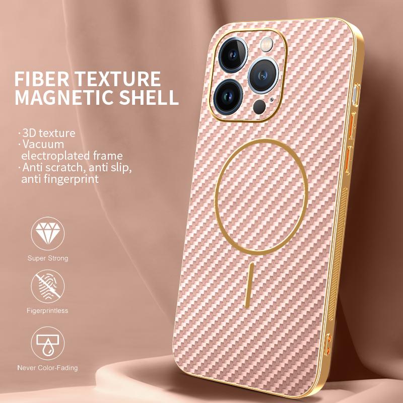 For iPhone 13 Pro Phone Case Carbon Fiber Textured Electroplated TPU Back Cover
