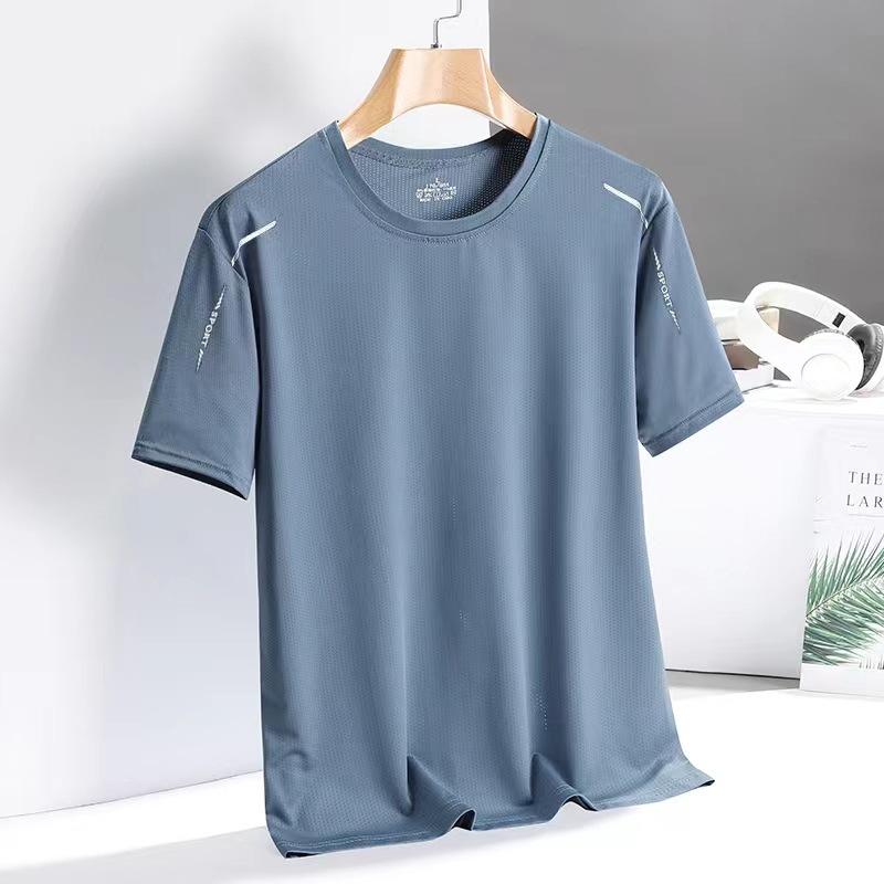 T-shirt Men's Ice Silk Short-sleeved Men's Summer Solid Color Loose Breathable High Elastic Quick-drying Sports and Leisure Men's T-shirt Half-sleeved