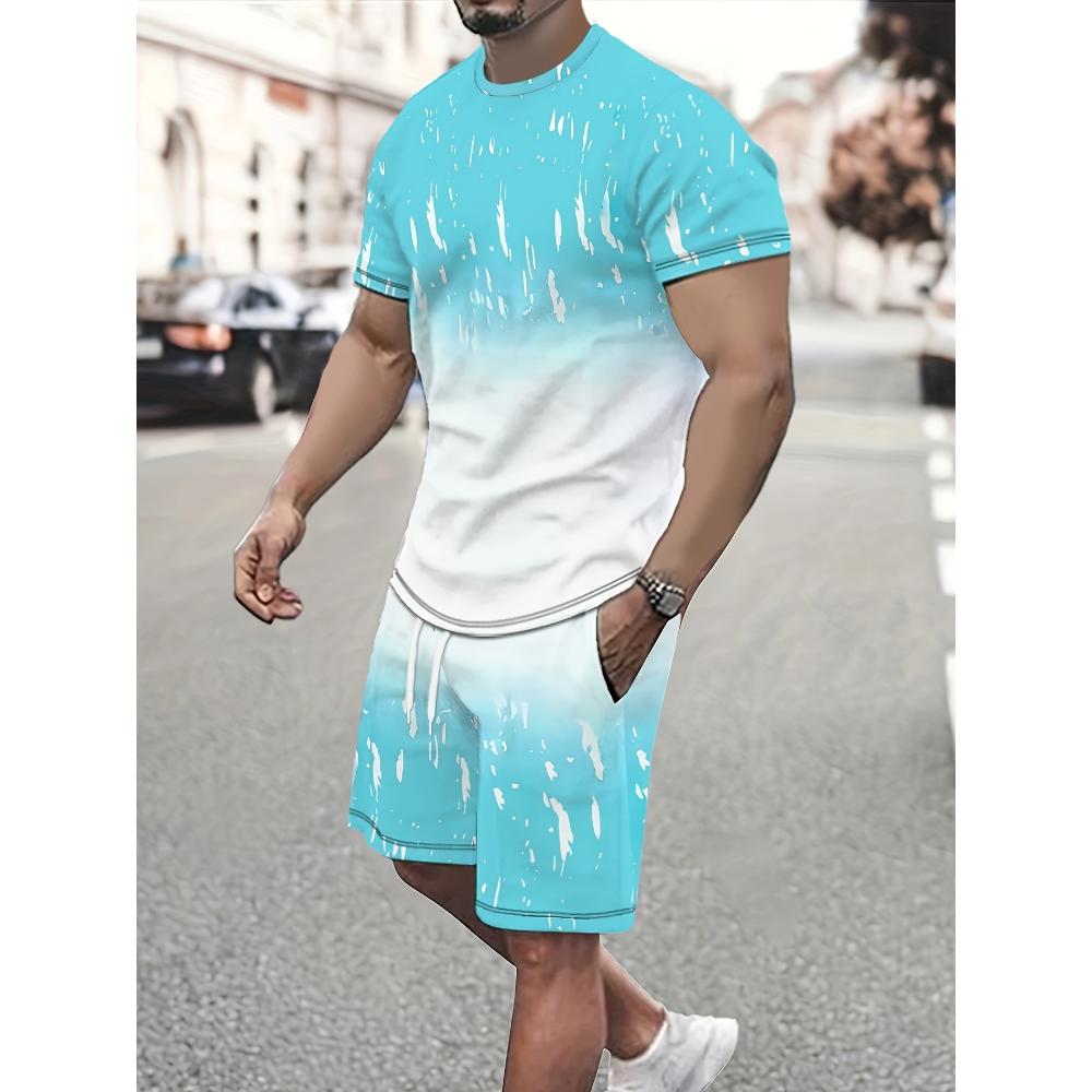 Herren Kurzarm-Shorts-Set Lässiger Mode-Sportanzug Einfache Bequeme Unisex Sportbekleidung