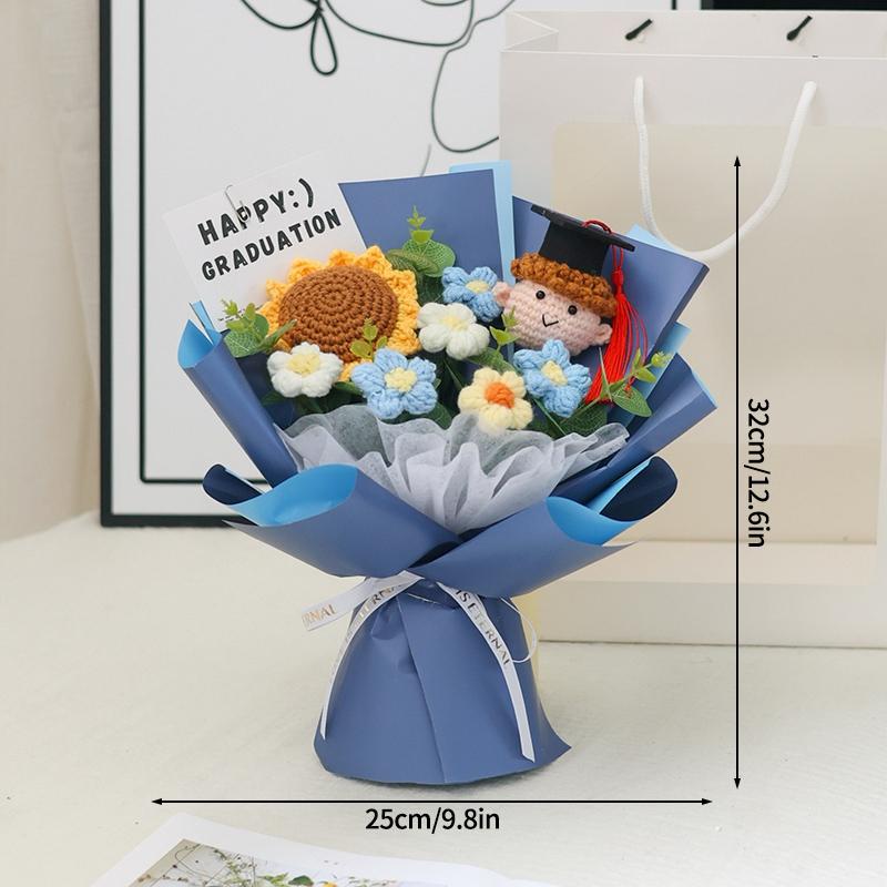 Crochet Flowers Graduation Flower Bouquet Eternal Flower Wedding Guests Gift Woven Sunflower Mother's Day Gifts