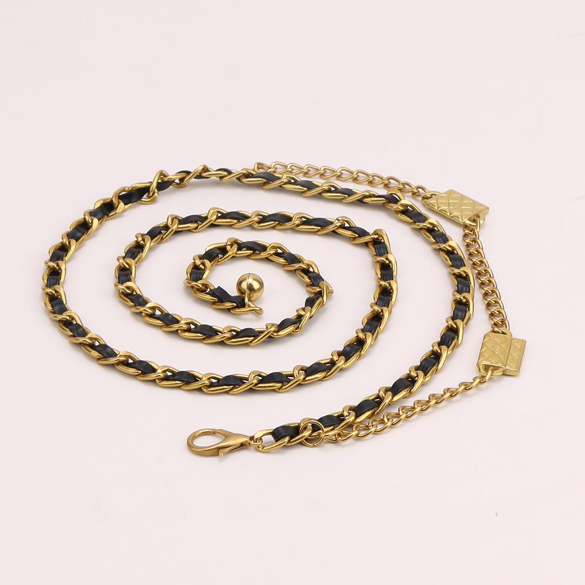 

Двухслойная металлическая поясная цепочка для женщин - Элегантный, универсальный аксессуар для юбки чёрный