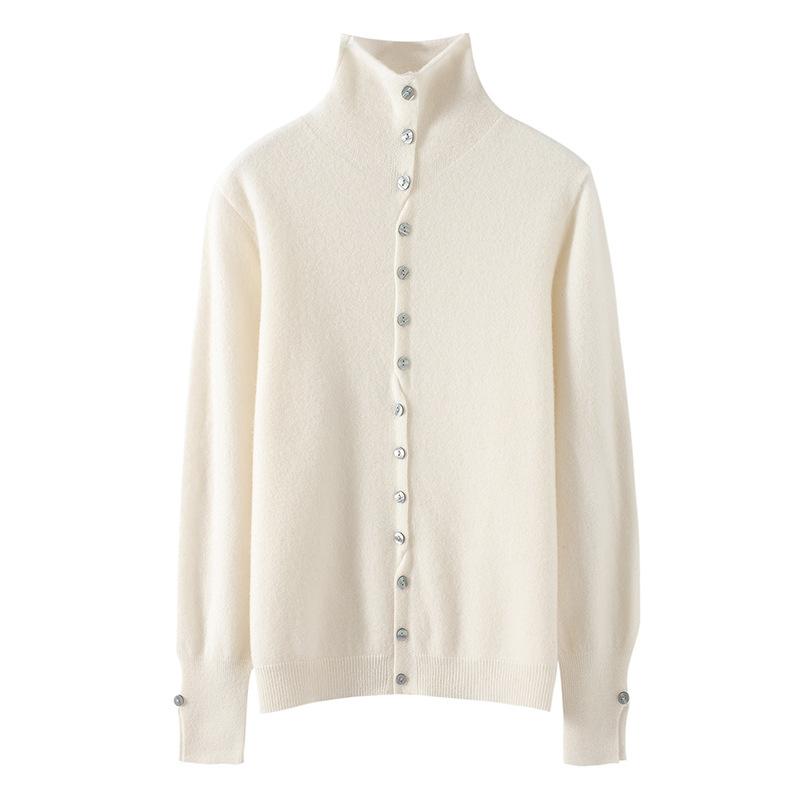 Autumn And Winter New Wool Turtleneck Two Wear Knitted Cardigan Long-Sleeved Solid Color Warm Loose Versatile Top Coat