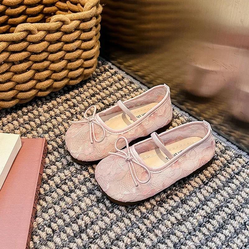 

Туфли принцессы для девочек Простые банты Однотонные Слипоны Детская обувь на плоской подошве Сетчатые Дышащие 2025 Лето Новые Детские сандалии Кружево Милые 35 розовый