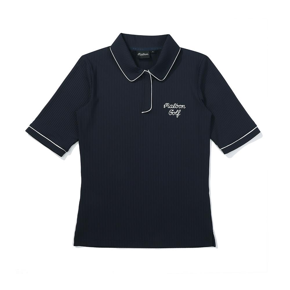 MALBON GOLF Collar T-Shirt With Collar Logo Point Navy (Woman)