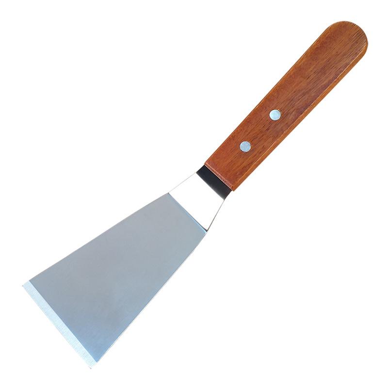 Stainless Steel Scrapers Non-stick Kitchen Grill Scraper Durable Wooden Handle BBQ Spatula Hamburger Patties Pizza Baking Tools