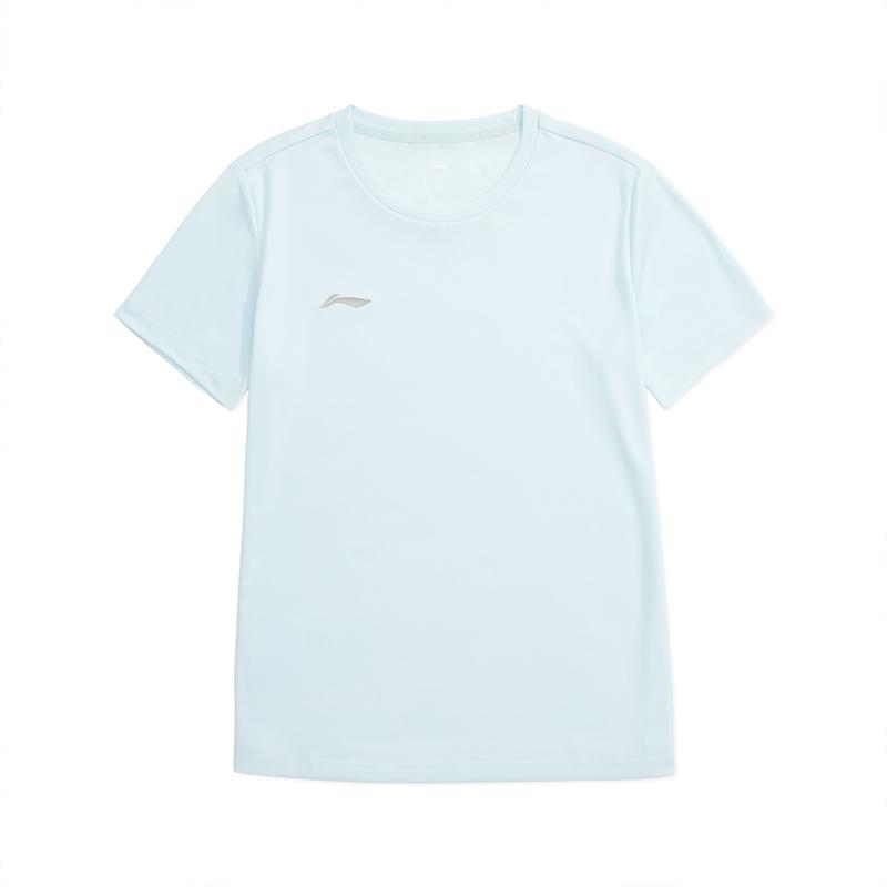 Li Ning Sports Lifestyle Series Solid Color Round Neck Comfortable Versatile Breathable Short Sleeve T-Shirt Women T-Shirt Blue ATSU872-4