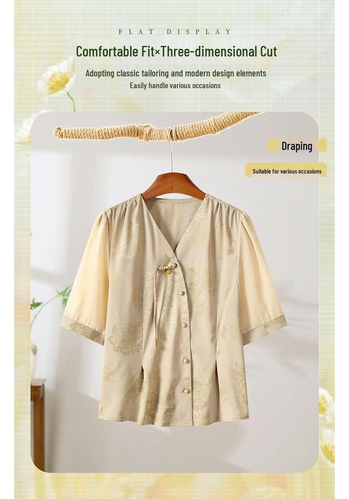 Stylish Summer Chinese Style T-Shirt for Middle-Aged and Elderly Mothers