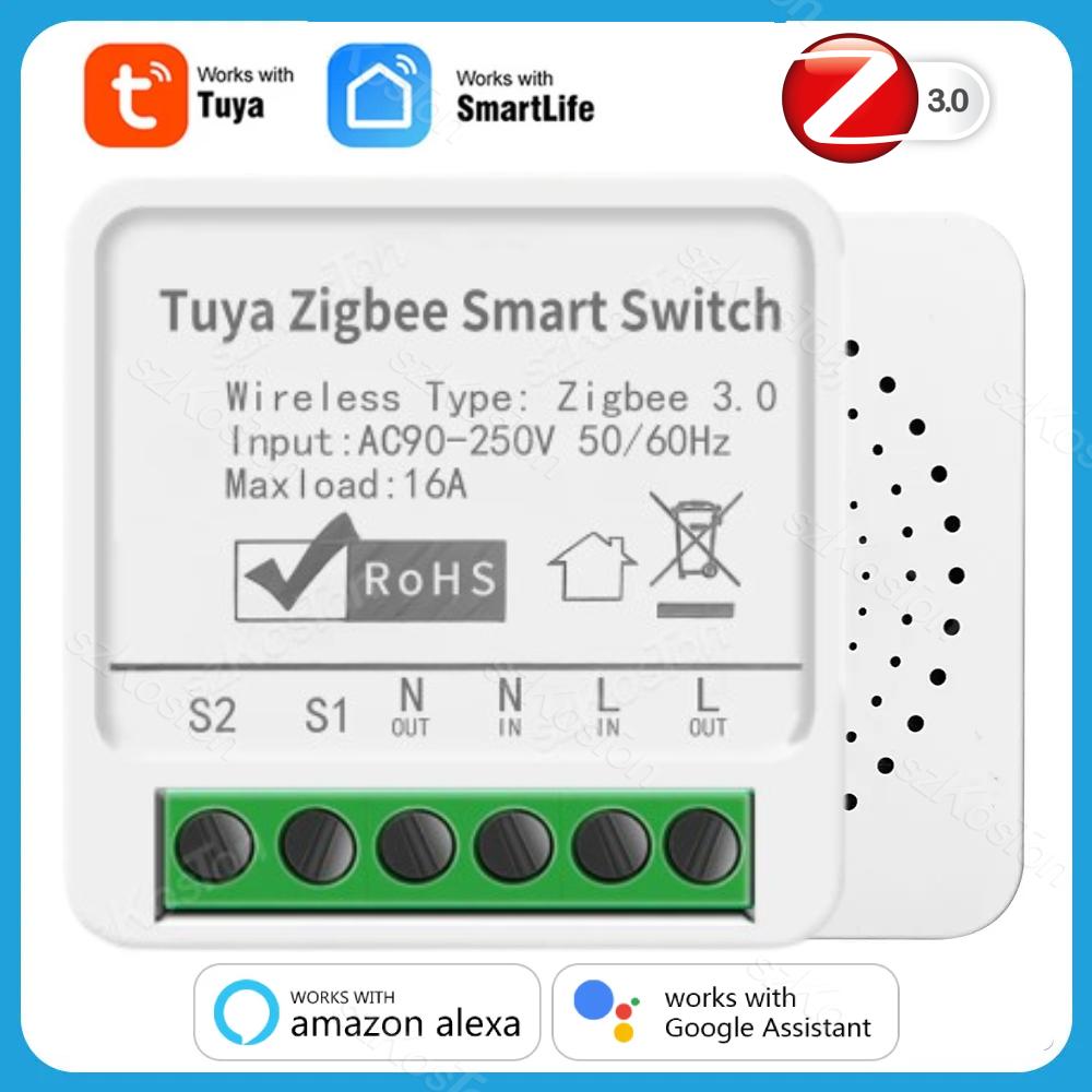 Tuya 16A Zigbee Mini DIY Smart Switch Module Relay Support 2-way Control Timer Smart Life Works With Alexa Google Home Alice