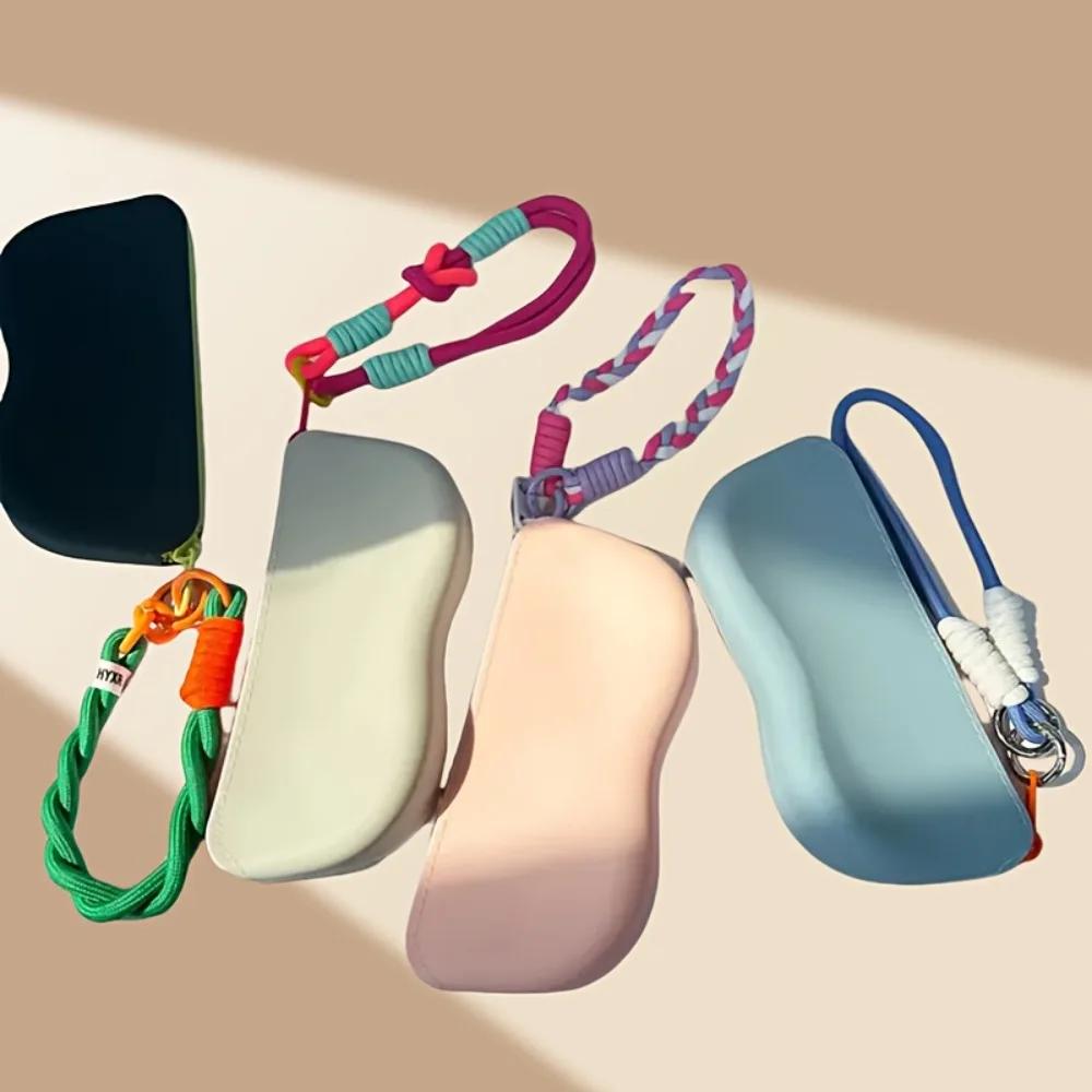 1pc Waterproof Silicone Glasses Case with Zipper & Braided Lanyard - Portable Fashion Glasses Storage Pouch, Multi-Color Options