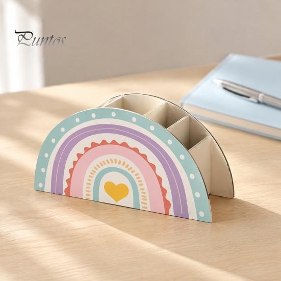 Back to School Stationery Supplies Wooden Rainbow Pencil Holder, Cute Desk Organizer, Office Art Supply Classroom Organizer for Kids, Teacher