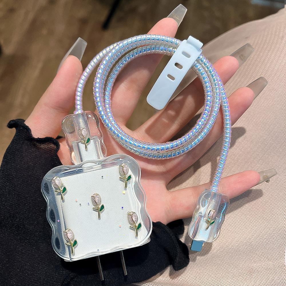 Geeignet für Apple Datenkabel Schutzhülle Ladegerät 20W Schnellladung bruchsicher Kabelaufwickler Niedliches Blume Tier Fortgeschritten