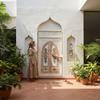 Hand-Painted Floral Wooden Wall Panel  Indian Carved Faux Window Frame | Wall Style Jharokha Wall Art - 130 x 70 cm-Bedroom Decor Door Window