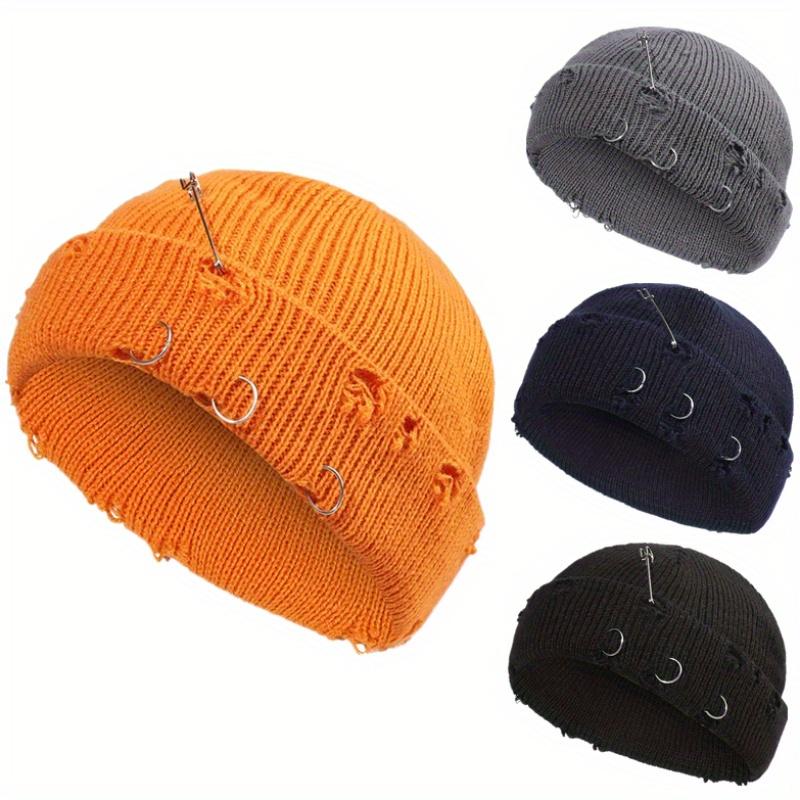 1pc Dark Elastic Knitted Hat with One Pin and Three RingsFor Girls, Without Border