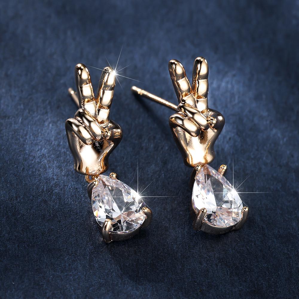 Unique Golden Finger White Zircon Water Drop Dangle Earrings for Women Funny Jewelry Gift