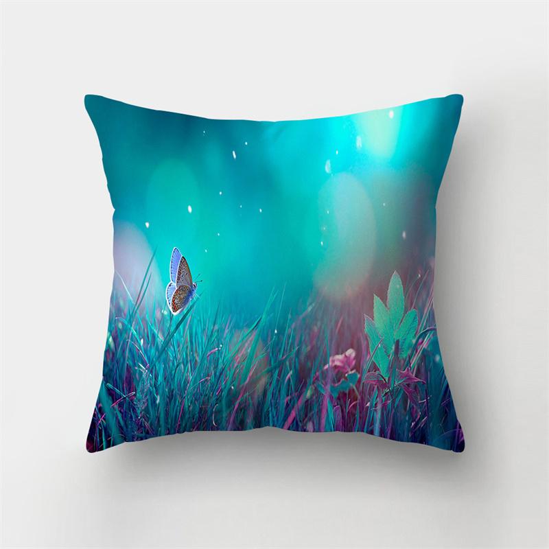 Beautiful Butterfly Floral Landscape Print Pattern Cushion Cover Home Living Room Sofa Decoration Pillow Pillow Cover 45x45cm