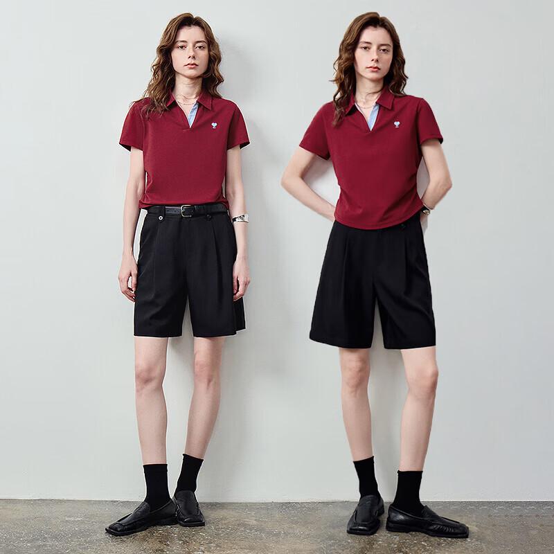 Chuyu Women's Embroidered Heart Short Polo T-Shirt