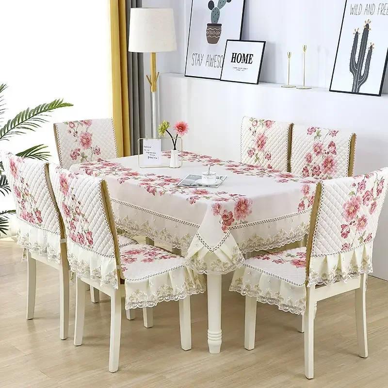 Light Luxury Wave Lace Stolsöverdrag Förtjockad Matbordsduk Kudde Europeisk stil Stor blomma Bordsduk Stolsöverdrag