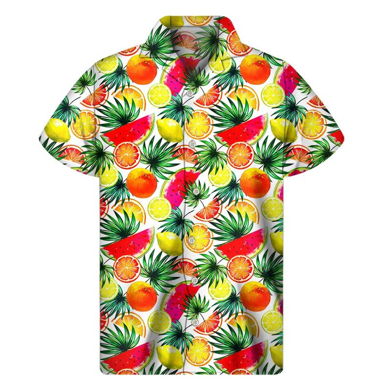 Mango, Banana, Pineapple Pattern Shirt for Men, 3D Printed Fruit Shirt, Summer Beach Vacation Short Sleeve Top