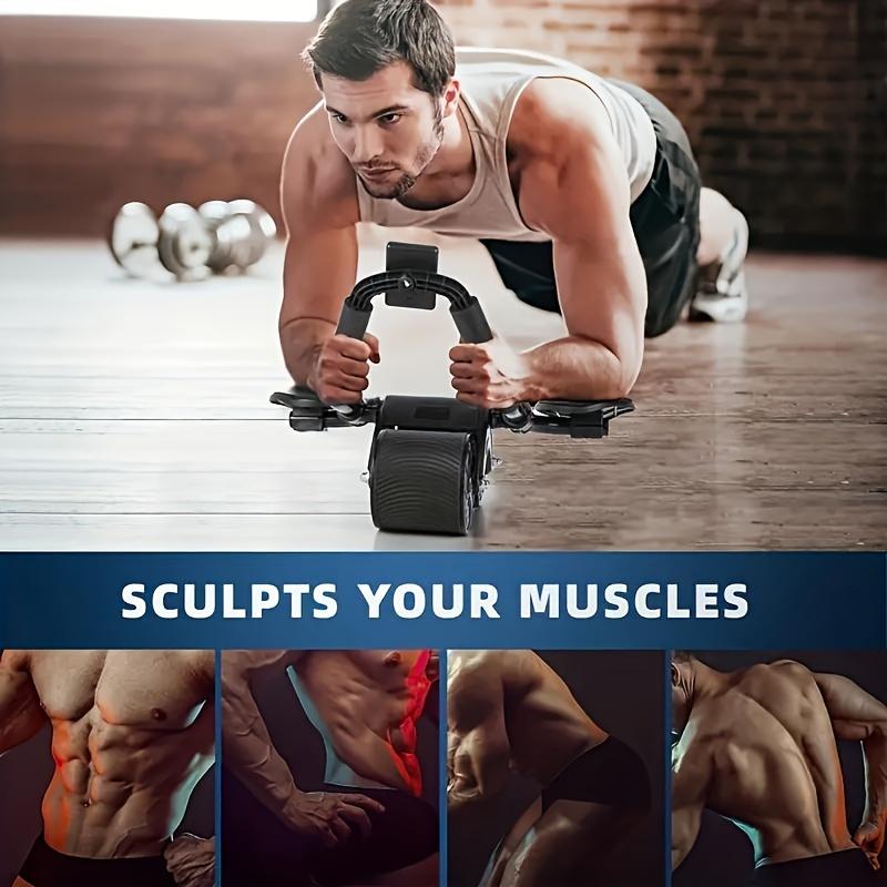 With Roller Set and Digital Timer, Non-slip Foam Handle, Automatic Rebound, Sweat-proof Elbow Pads, Durable Exercise Wheel, Suitable for