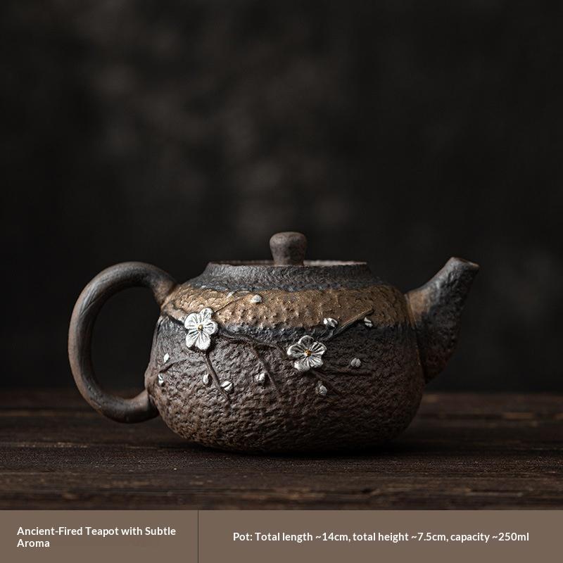 Coarse Pottery Teapot Handmade Silver Plated Tea Brewing Device Japanese Style Ceramic Small Single Tea Infuser Tea Kettle