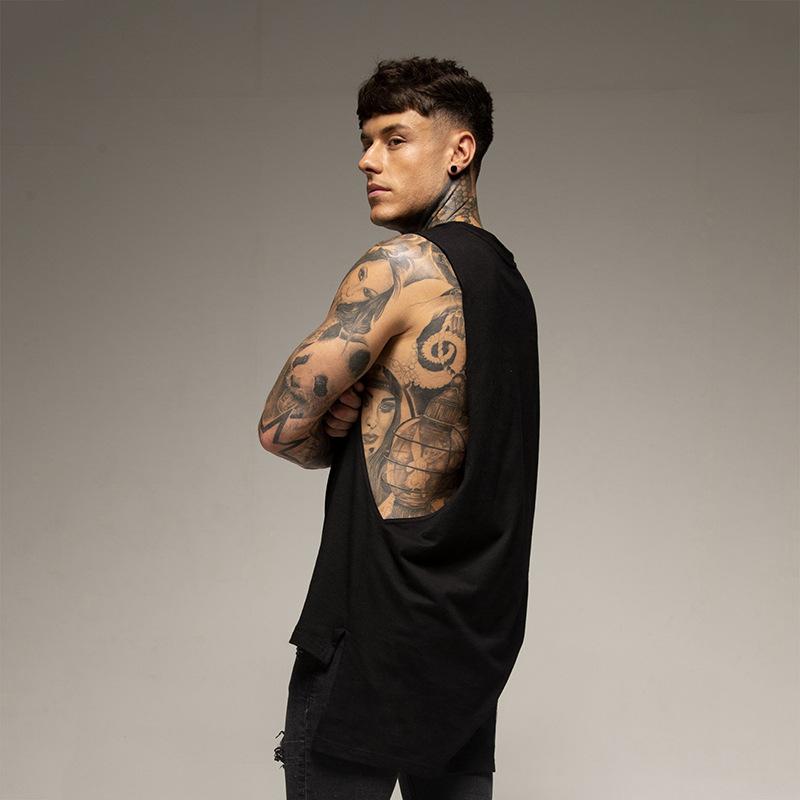 New Sports Vest Men'S Loose Summer Pure Cotton Fitness And Bodybuilding Quick Drying Sleeveless Shoulder White Base Shirt Sleeveless T-Shirt