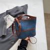 Denim Shoulder Bag Women Fashion Brown Leather Trim Crossbody Tote Bag Casual Everyday Small Handbag