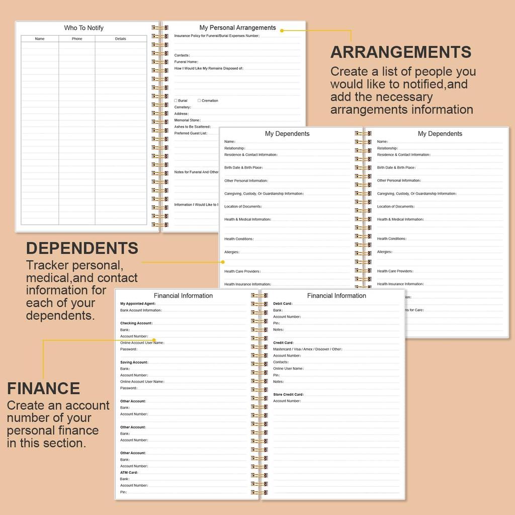 End of Life Planner – Final Arrangements Organizer for Beneficiary, Will Preparation, Last es & Funeral Planning, 5.8" x 8.5", Rose Leaf