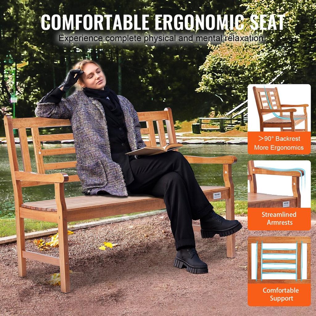 Outdoor Bench 48 In/121.9 Cm Wood Garden Bench 700 Lbs/317.5 Kg Park Patio Yard Porch Bench