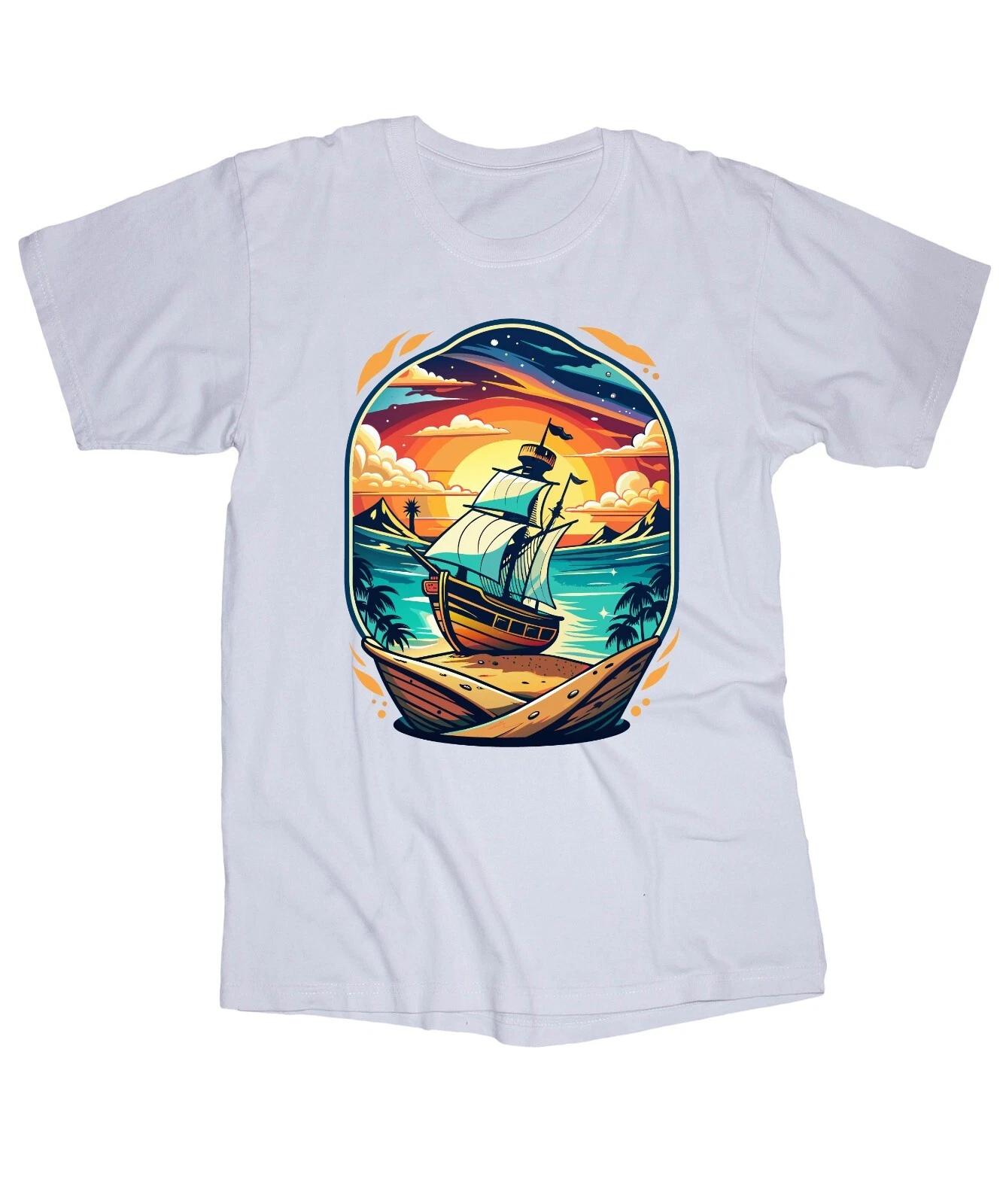 

Wooden Sailboat Magical Beach white T-shirt Painting art Beautiful Get away S