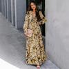 Women Floral Print Long Sleeve V Neck Ruffle Trim Tiered Chiffon Maxi Dress Boho Casual Beach Vacation Wedding Guest Evening Party Elegant Long Dress