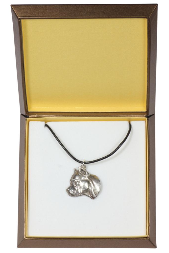

American Staffordshire Terrier, Amstaff II - Dog necklace in gift box, silver-plated locket for dog fan, striking pendant by Art-Dog brand срібний