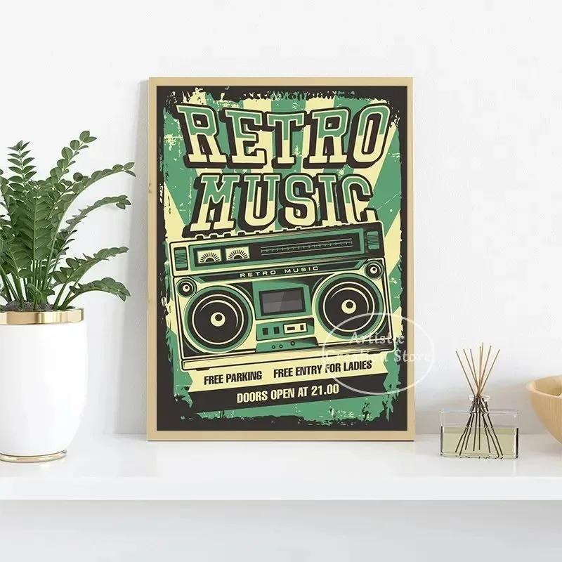 Vintage Nadruk Płótno i Malarstwo Retro Muzyka Oznakowanie Plakat na Imprezę Disco Obrazy Ścienne do Dekoracji Pokoju w Skandynawskim Barze Kawowym Studio