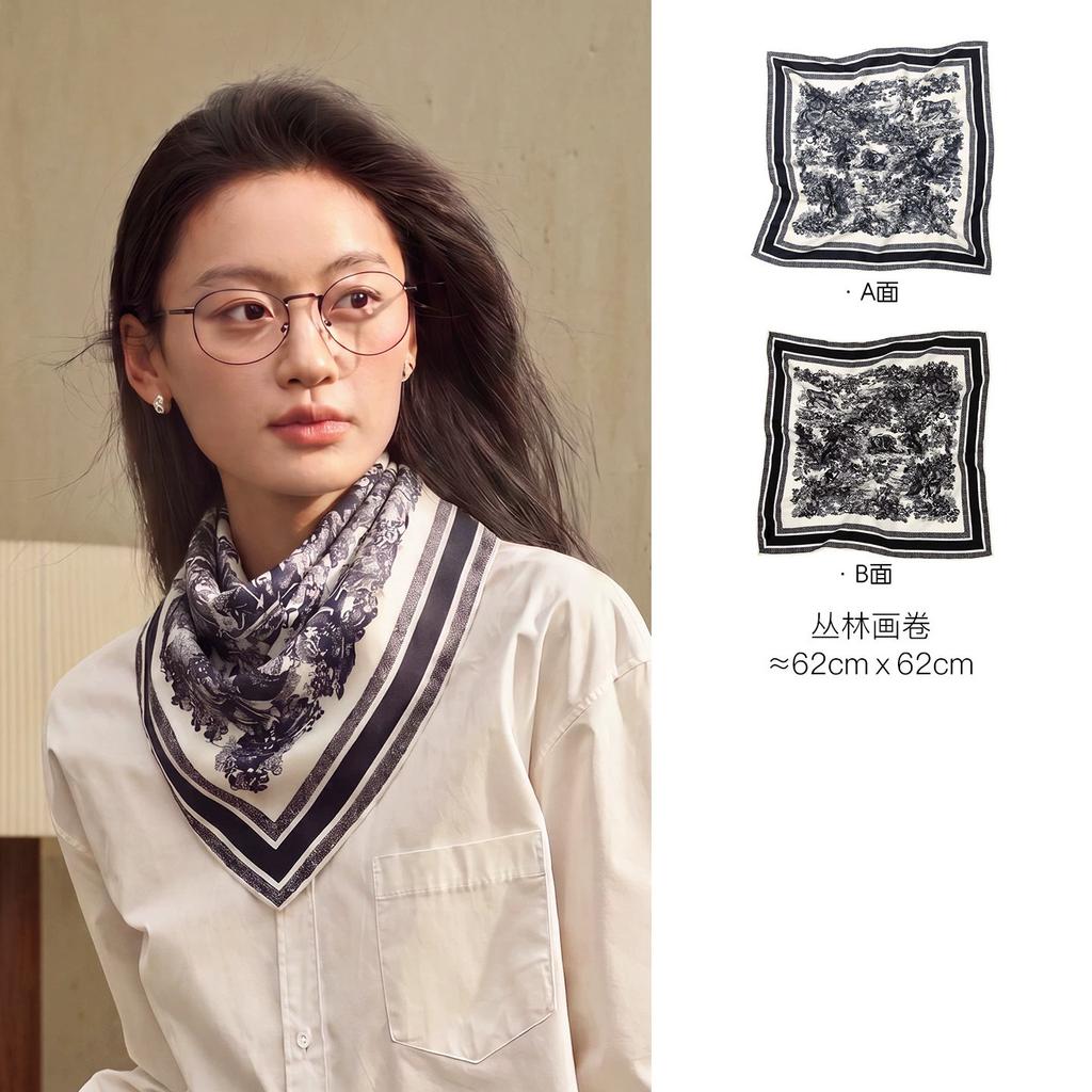 Light luxury retro silk scarf women's new double-sided jungle printing small square scarf Qixi Festival gift Korea